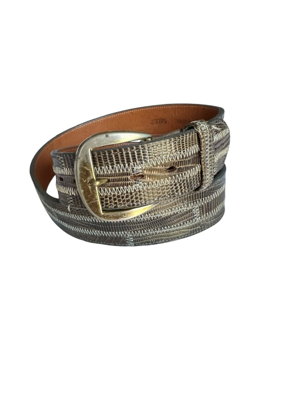 Vintage Genuine CHAMBERS Gray Patchwork Lizard Men's Belt Size 36 Cowboy